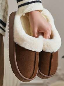 Soft Plush Lining Slippers, Cozy Winter Home Shoes, Soft Flat-Bottomed Slippers, Warm Bedroom Slippers, Couple's Home Shoes, Couple's Slippers, Neutral-Toned Casual Slippers - Brown - View 16