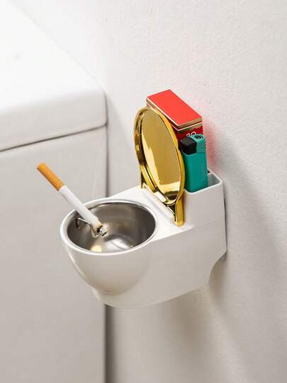 [Papelera de cenizas rectangular de metal con estilo] Cenicero con forma de inodoro creativo con tapa - Cenicero de lujo y novedad para el hogar, la sala de estar, el dormitorio - Papelera de cenizas con tapa elegante, de construcción de metal y plástico, rectangular, montable en la pared, sin necesidad de electricidad