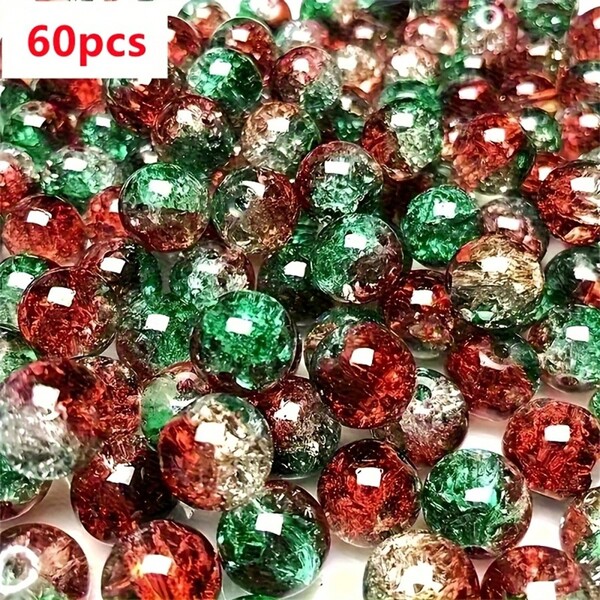 60 piezas de cuentas agrietadas con degradado de color navideño de 8 mm, cuentas rojas y verdes para hacer pulseras de pareja, regalos de Navidad, manualidades de joyería DIY