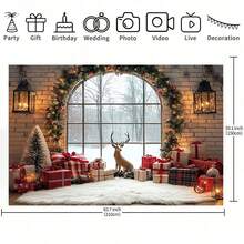 1 خلفية صور عيد الميلاد تتميز بوجود الأيائل والنوافذ المغطاة بالثلج وجدار من الطوب والأضواء الوامضة - مشهد عالم شتوي مذهل مع أكاليل وسلاسل زهور، مثالي لعرض شجرة عيد الميلاد والصور العائلية وديكور الحفلات الداخلية/العطلات. متوفر بأحجام متعددة. - متعدد الألوان - مشاهدة 15