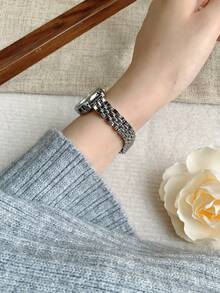 SUNLIFEX 1件装复古银色不锈钢方形小表盘女士腕表，时尚简约优雅奢华小巧石英女士腕表，适合日常佩戴、派对及其他场合。 - 銀色 - 查看 5