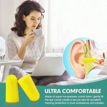 50 对/30 对/20 对泡沫耳塞，独立包装 32db Nrr 降噪耳塞，适用于睡眠、打鼾、旅行、大声音乐、音乐会、射击、工作、建筑、听力保护 - 黃色 - 查看 3