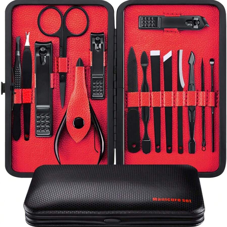 TOSANI - Kit Profesional de Manicura y Pedicura 15 en 1 de Acero Inoxidable con Estuche Negro para Viaje - Multicolor - Ver 1