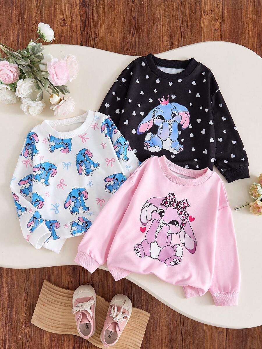 3pcs/Set Young Girl New Autumn/Winter Fashion Casual Girls, Cute Rabbit Print Long Sleeve Sweatshirt