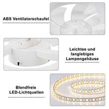 homefire Ventilatore da soffitto a LED con illuminazione - Ventilatore da soffitto silenzioso con telecomando, dimmerabile, lampada da soffitto per soggiorno, timer a 6 velocità, lampada da ventilatore bianca per camera dei ragazzi, ufficio, cameretta dei bambini