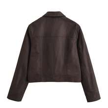 Chaqueta corta de ante de unicolor versátil y casual para mujer, estilo minimalista, abrigo de manga larga para otoño