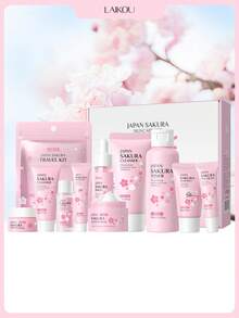 LAIKOU 一套莱寇樱花6件套及樱花4件旅行套装，保湿修护护肤套装，抗氧化护肤礼盒，保湿护肤礼品袋，适合旅行、露营、徒步、登山等户外活动，圣诞礼物 - 粉色 - 查看 1