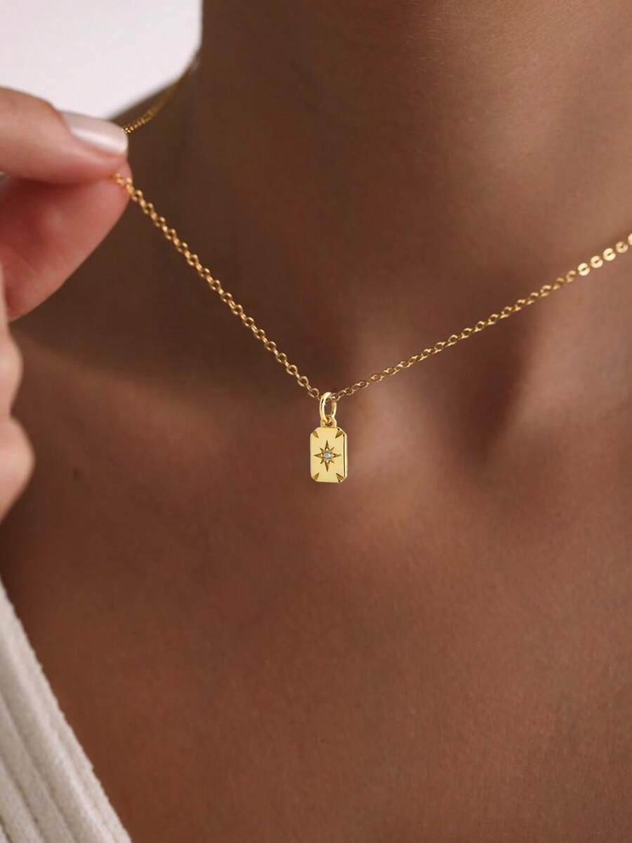 1件S925纯银极简主义女士吊坠配饰 - 精致的心形和八角星吊坠项链，搭配锁骨链，适合日常佩戴，也是送给女朋友的理想礼物 - 項鍊 - 查看 1