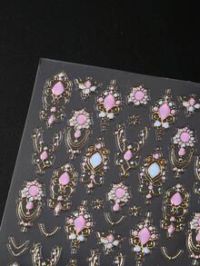 2片金属波西米亚风美甲贴纸 5D粉色宝石图腾哥特式设计 Y2K 自粘凝胶指甲油贴片 DIY 优雅美甲用品 - 彩色 - 查看 4