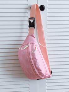 1 Stück Vorderer Reißverschluss Bedruckter Schleifen Nylon Stoff Lässige Brusttasche, geeignet für Teenager Mädchen, weibliche Studenten, Erstsemester und Büroarbeiter, perfekt für Büro, Uni, Arbeit, Geschäft, Pendeln, Outdoor, Reisen, Ausflüge, erster Schultag College Stil Hüfttasche