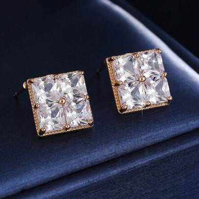 1 Pair Elegant Square Stud Earrings, Classic Niche Design Versatile Earrings