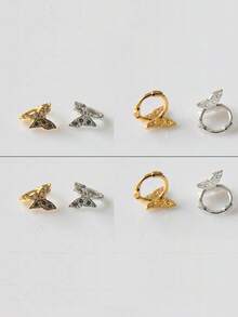 1 peça de brincos de argola pequenos dobráveis em formato de borboleta, mini diamantes microincrustados em prata pura S925, projetados para mulheres, adequados para uso diário feminino durante todo o ano e um excelente presente para namoradas, mães e irmãs