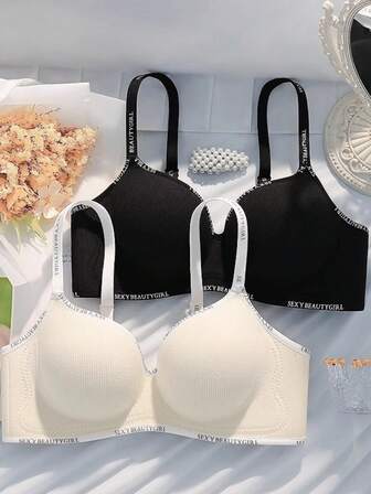 两件套小胸女生内衣聚拢显大胸无钢圈侧收副乳防下垂运动款无痕字母文胸