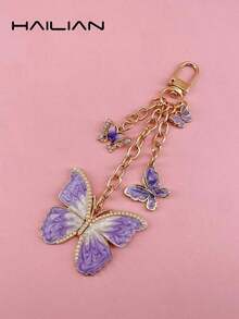 HAILIAN A Metal Chain Bag Pendant Made Of Alloy Material About Butterfly, Gradient Butterfly, Pearl Butterfly, Butterfly Inlaid With Diamonds, It Can Be Used As A Bag Pendant, Car Key Chain, Birthday Holiday Gift - 粉色 - 查看 4