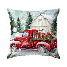 1pc Christmas Vintage Red Truck Pattern Pillow Cover, Single-Sided Printed Cushion Cover, Suitable For Living Room, Bedroom, Home Decor, All Season - Multicolor - View 12