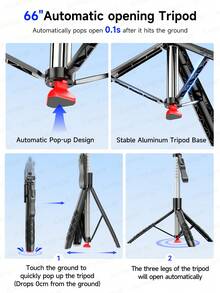 AXNEN 180厘米/70.87英寸蓝牙自拍杆三脚架,360°旋转手机支架,带暖光/中性光/冷光三种模式,便携式自动伸缩三脚架,三合一手持/桌面/三脚架模式,兼容GoPro、相机、智能手机,适用于Vlog、户外、旅行、防抖直播、拍摄、录制、摄影 - 彩色 - 查看 5