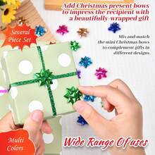 18/30/50/100pcs Mini Shiny Ribbon Bows, Suitable For Valentine's Day Birthday Wedding Bridal Party Gifts Packaging, 1.18"/1.38" Rainbow Gift Wrapping Bows For Holiday Party Craft Floral Gift Packaging Supplies, Glitter Star Flower Multicolor Small Metal Self-Adhesive Gift Ribbon Bows For Holiday Gift Boxes - Multicolor - View 6