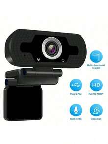 1080P Full HD Webcam With Microphone, Privacy Cover & Stand – USB Plug-And-Play Conference Camera For Video Chats, Classrooms, Gaming & Live Streaming, Video Conferencing Camera | Clipon Webcam | Flexible Mounting Options, Webcam For Pc - Multicolor - View 7