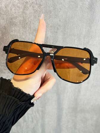 1 副男女通用时尚 PC 双桥飞行员镜框时尚眼镜，适合驾驶、露营、骑行、旅行、海滩