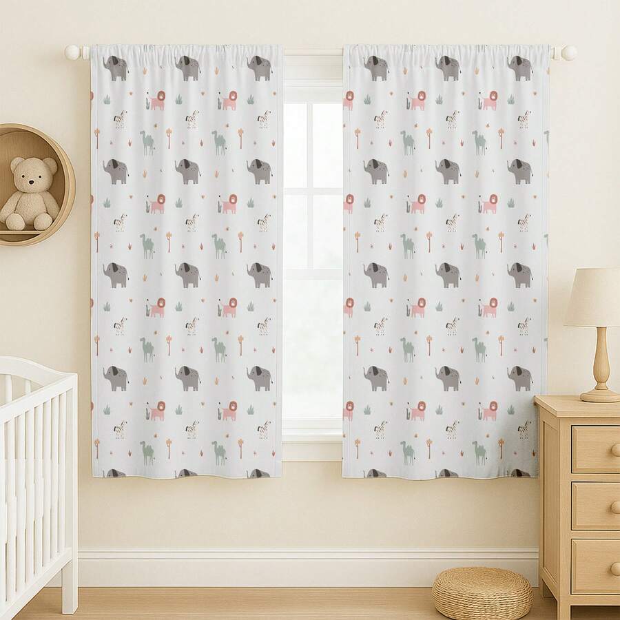 Sublimated Children's Curtain For Baby's Room 2.00x1.50m Boy And Girl Animals Various Prints - 白象 - 查看 1