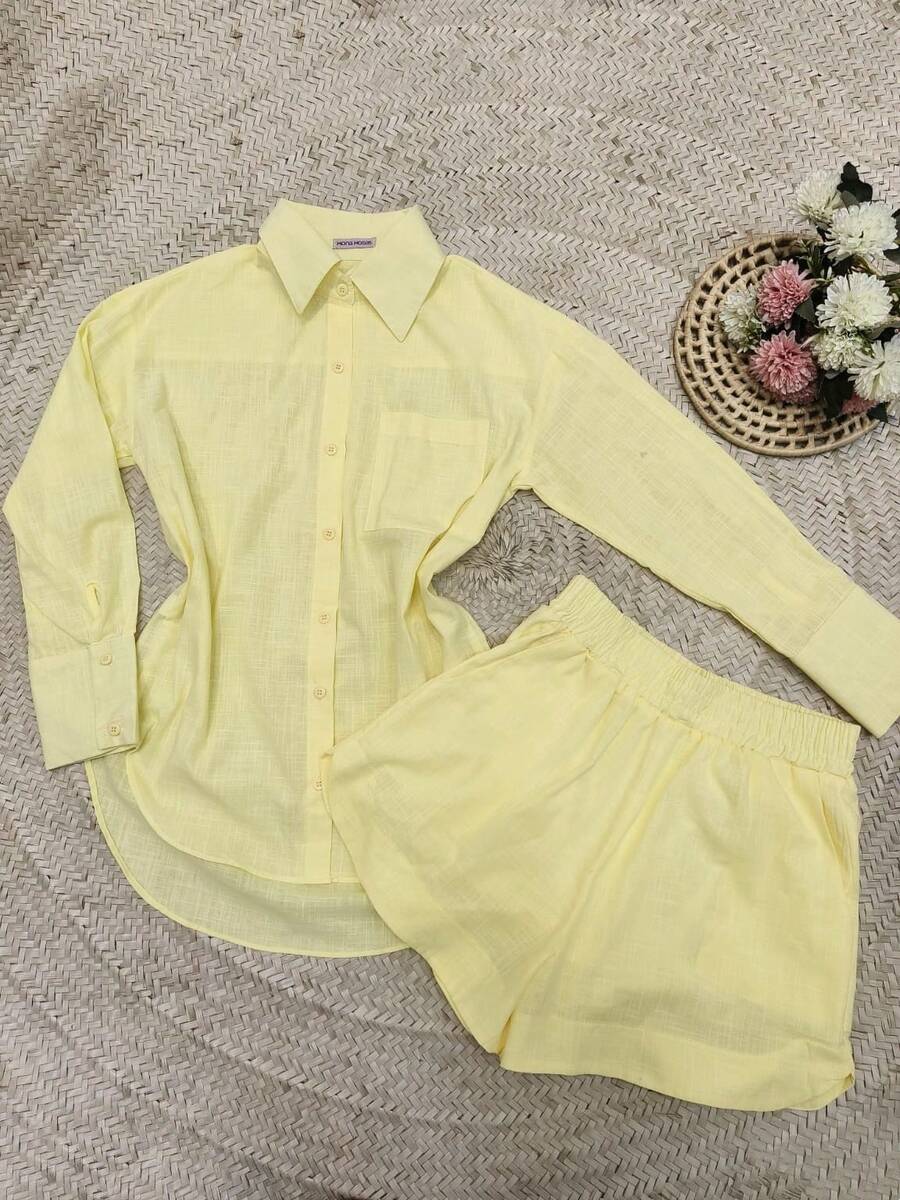 2-Piece Shirt And Shorts Set - Yellow - View 1