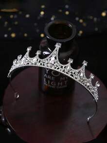 1 pieza Corona de novia de moda retro, diadema elegante de rhinestone, adecuada para vestido de novia, pañuelo, peinado de moño, fiesta de cumpleaños de princesa, accesorio de vestuario para actuaciones, coronas, tiara