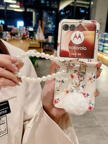 Funda protectora para teléfono móvil plegable Galaxy Z Flip 5 y Z Flip 6 con carga inalámbrica, cadena colgante con orificio, ligera y delgada, anti-caída, de color blanco y con estilo