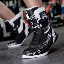 Men's Professional Wrestling Shoes, High-Top Competition Training Shoes, Wrestling Shoes & Fitness Boots, Colorful Patchwork Sports Shoes, Synthetic Leather & Mesh Material, Indoor Fitness Non-Slip Boxing Training Shoes, Suitable For All Seasons, Size: 39-48