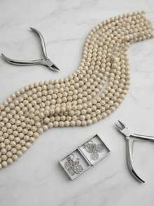 Pasta turquesa beige bola lisa para bisutería, cuentas manualidades, accesorios de joyería, decoración de collares, pulseras y pendientes, material de calidad para diseños únicos - 3 tiras - Ver 6