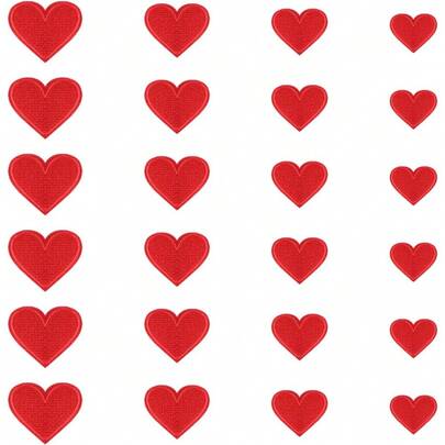 24 Pcs Red Embroidered Iron On Heart Patches, Sew/Iron On Heart Applique Patch, For Clothes Hats Jeans Backpacks Shoes DIY Repair Decoration