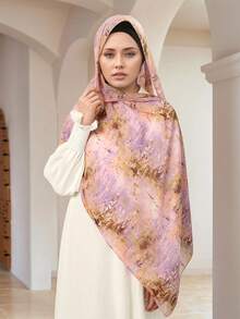 1 件女士波西米亚风水彩印花珍珠雪纺轻盈透气丝滑头巾，防晒围巾，优雅多功能披肩，适合日常佩戴，阿巴雅头巾+