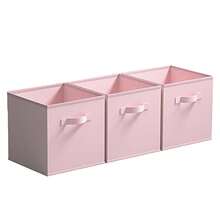 Cubos de tela para almacenamiento, paquete de 3, divertidos cubos de almacenamiento duraderos de colores con asas, cestas plegables para el hogar, color rosa - Rosa - Ver 1