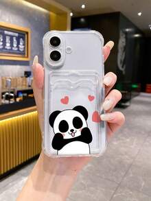 1pc White Panda & Heart Pattern Shockproof TPU Phone Case, Compatible With IPhone, Android, OPPO Phones