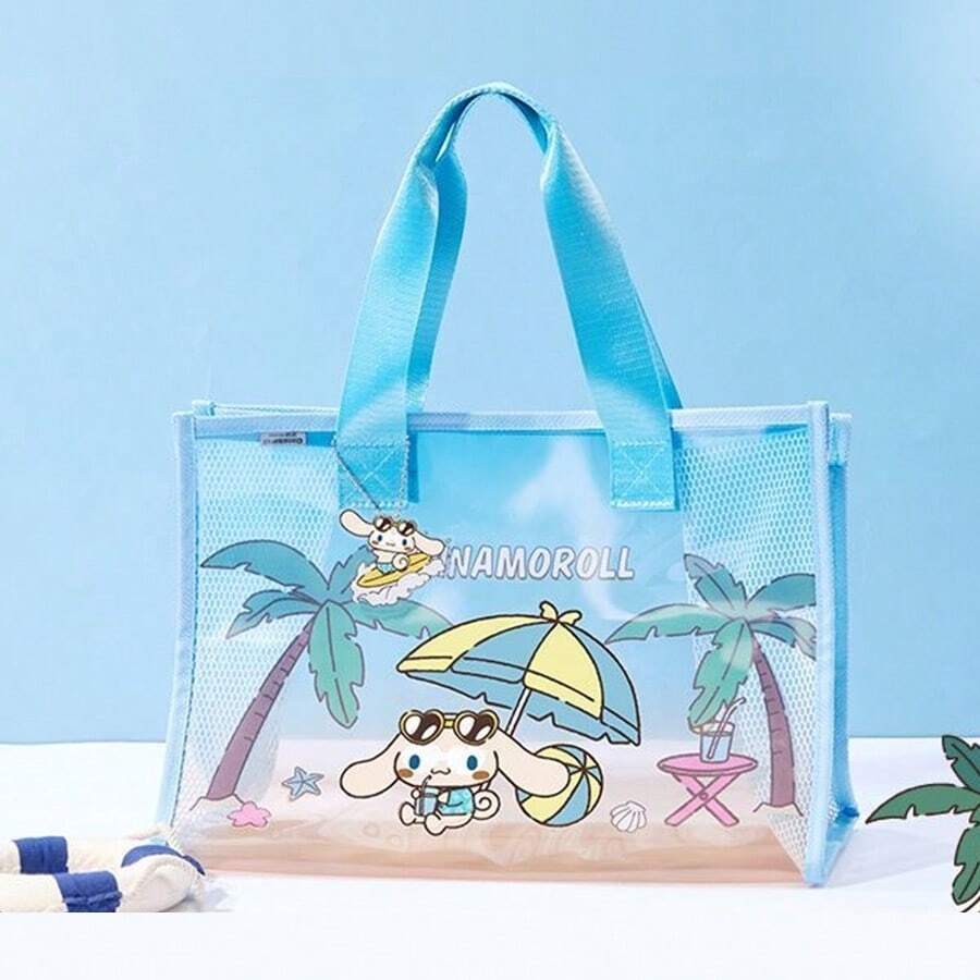 Miniso (1 pieza) La serie de piel negra de verano de los personajes de Sanrio Cinnamoroll Bolsa de playa que potencia los viajes de verano con personajes clásicos.