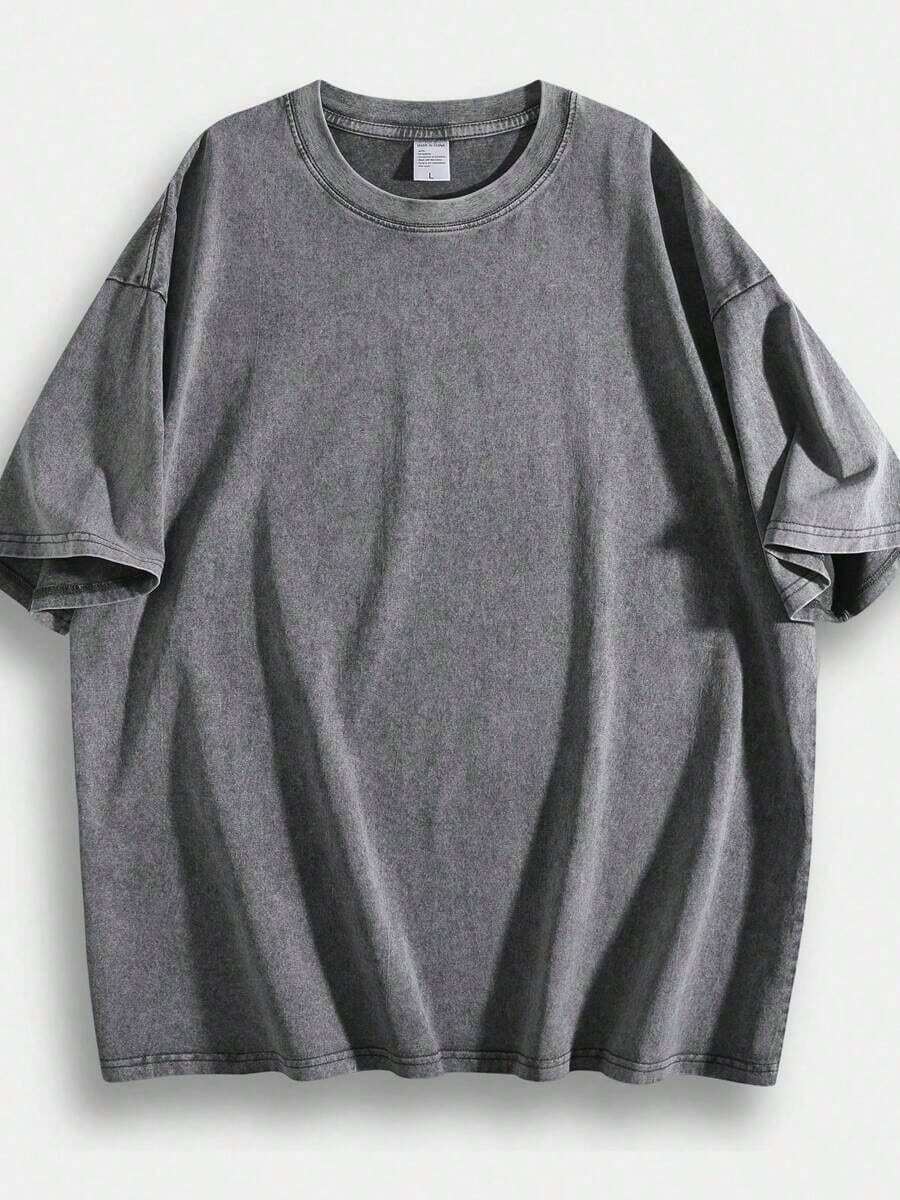 Retro Washed T-Shirt Prank Printed (230 Pure Cotton T-Shirt) 230g Thick Unisex Washed Vintage Oversized T-Shirt Street Hip Hop Punk Harajuku Casual Cotton Shorts DG004 Basic - 灰色 - 查看 1