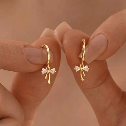 SHEIN MOD 1 Pair Cute Bow Pendant Earrings, Delicate Small Women Earrings, Birthday Gift, Christmas Gift