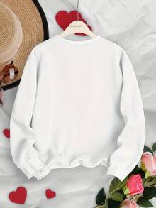 Casual Stylish Minimalist Women'S Long-Sleeve Round-Neck Sweatshirt With Letter Print,Graphic Crew Neck Sweatshirt, Long-Sleeve Pullover Comfy Loose Top (Perfect For Game Day And Valentine's Day) - 白色 - 查看 2