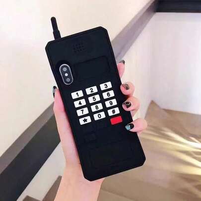 适用于 Apple 复古风格砖块手机 7/8/XR/11/12/13/14/15/16/17 Pro/Pro Max 系列防震新款座机软手机壳硅胶保护套 男女适用