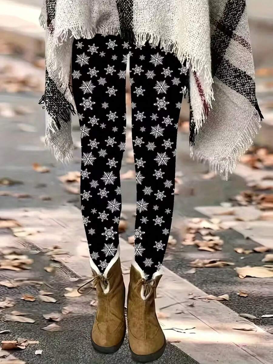 女士几何印花紧身打底裤，性感贴身针织面料，高腰全长紧身裤，适合所有季节