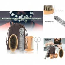 Kit de Cuidado de Barba 4 en 1 con Peine de Acero Inoxidable y Cepillo - Ideal para Cuidado del Bigote de Hombres - Multicolor - Ver 2