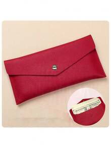 1件信封钱包，可重复使用便士信封钱包，简约纯色长款钱包，时尚休闲钱包，多功能卡夹，卡套信封卡夹，男女适用（纽扣颜色随机）