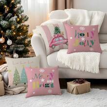 4pcs Pink Christmas 4-Piece Set, Single-Sided Printed Throw Pillow Cover 45*45cm - Multicolor - View 10