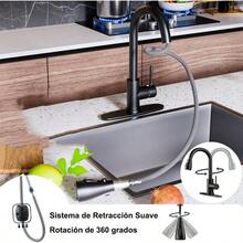 Actualizado Mezcladora para Fregadero de Acero Inoxidable+1 Tapete de Grifo+1 Pao Limpieza - Llave para Fregadero de Cocina, Llaves para Fregadero de Cocina Agua Caliente y Fra - # 3 Negro - Ver 9