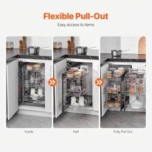 Kitchen Cabinet Organizer With 3 Levels And 6 Shelves, Chrome-Plated Carbon Steel Storage Basket, Storage Organizer, Opens Left And Right, Min. Door Opening Width 38 Cm - Aufbewahrungskorb für Blindschränke, verchromter Stahl, 3-stöckig, 63 x 50 cm - Xem 4
