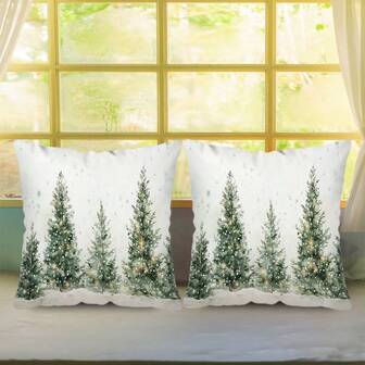 2 paquetes de fundas de almohada decorativas de un solo lado con diseño de árbol de Navidad, de 17.7x17.7 pulgadas, de poliéster, sin electricidad, para decorar el hogar y la oficina