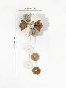 2个装花朵流苏发夹，米色、棕色、卡其色罗缎丝带花朵流苏鳄鱼夹，珍珠水钻花朵发卡，优雅花朵流苏发夹，生日节日礼物，流苏发夹，女士时尚发饰，派对，头部饰品，发夹，母亲节礼物 - 米咖色 - 查看 5