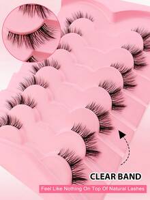 7 Pairs Transparent Half-Strip False Eyelashes, 12mm Cat Eye Effect, Extended Tail Design, 3/4 Corner Lashes, Natural Look - 黑色 - 查看 5