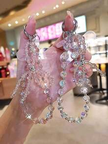 1pc Premium Crystal Phone Lanyard, Dainty Wrist Strap Phone Charm, Short Beaded Phone Case Chain For Outdoor, Travel, Gathering, Shopping, Universal Phone Hang Cord - 彩色 - 查看 5