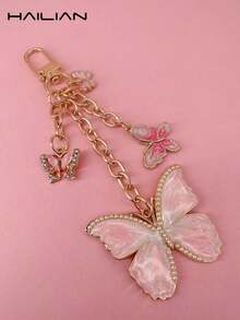 HAILIAN A Metal Chain Bag Pendant Made Of Alloy Material About Butterfly, Gradient Butterfly, Pearl Butterfly, Butterfly Inlaid With Diamonds, It Can Be Used As A Bag Pendant, Car Key Chain, Birthday Holiday Gift - 粉色 - 查看 7