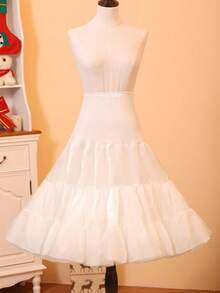 双层薄纱衬裙，可用作连衣裙，蓬松蓬松衬裙，可用作舞会礼服，芭蕾舞裙，女式长裙 - 白色 - 查看 7